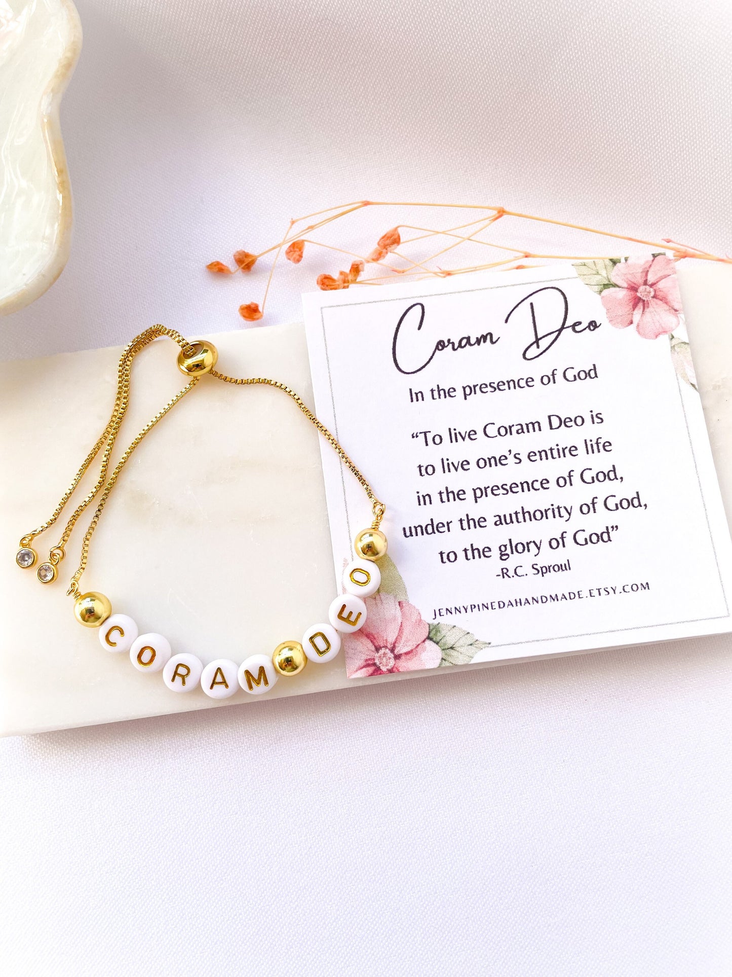 Coram Deo bracelet, 5 solas, reformed theology, soli deo gloria, christian birthday gift, reformed wife gift, latin, rc sproul, bible verse