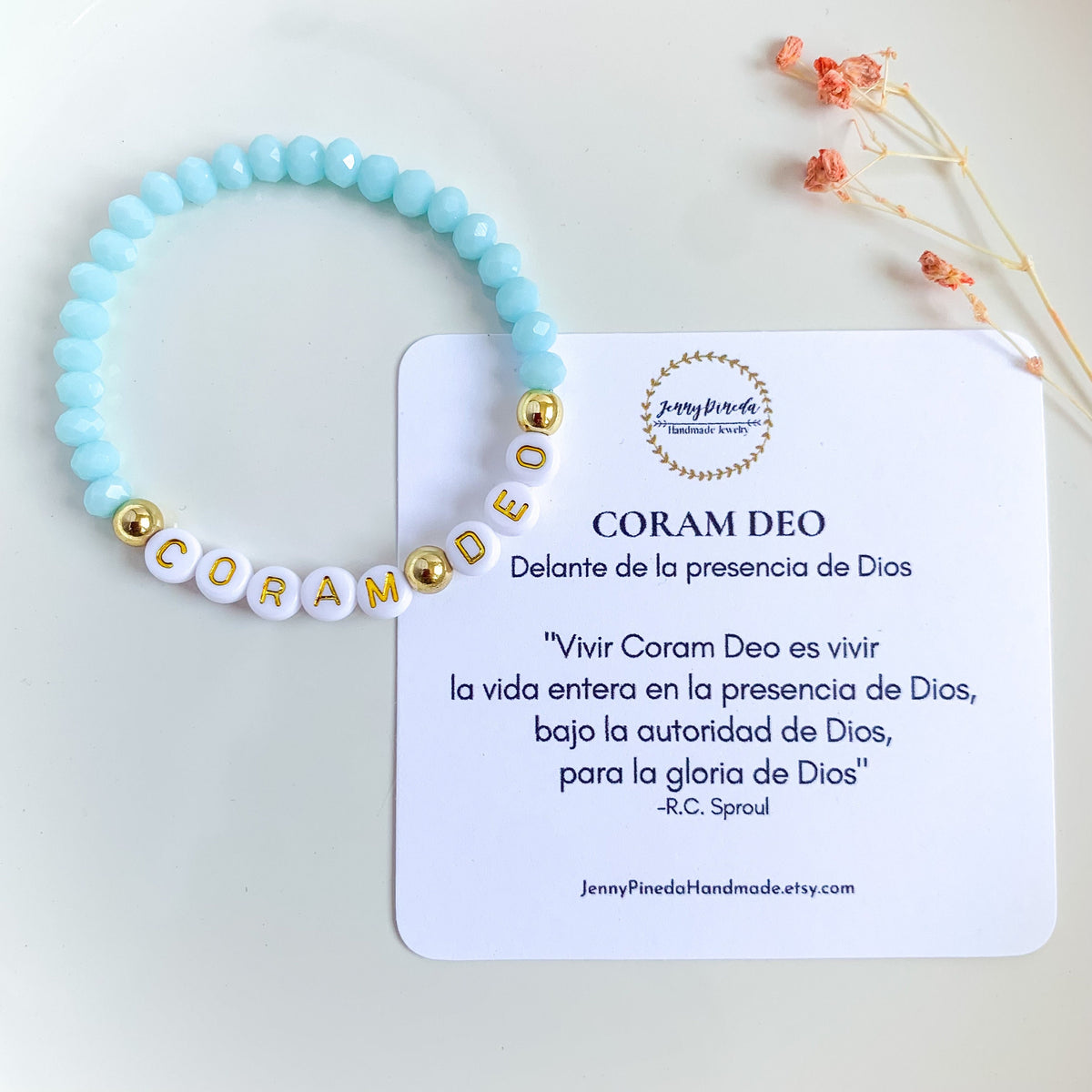 SPANISH Coram Deo bracelet, faith jewelry for women, gift for Christian women, bible verse bracelet, Christian jewelry, religious gift